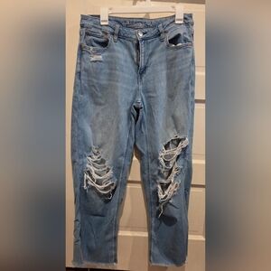 American Eagle Outfitters Light Blue Low-rise Baggy Wide Leg Ripped Jeans. Size8